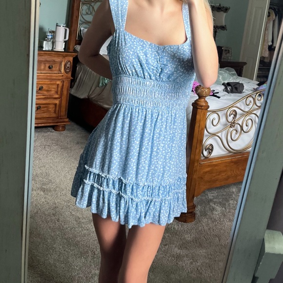 Sweet Pot Blue Floral Ruffle Mini Dress Size 10 - Picture 1 of 13